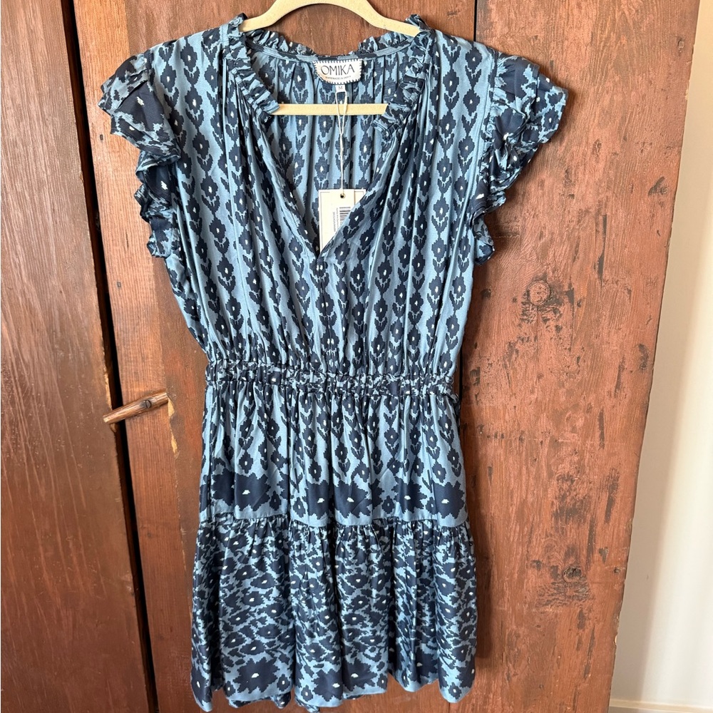 Chic Blue Patterned Mini Dress by Chika